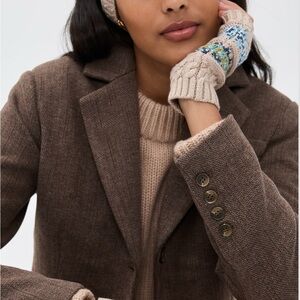 NWT Faherty Fair Isle Sherpa Knit Fingerless Gloves and Headband Oatmeal Heather